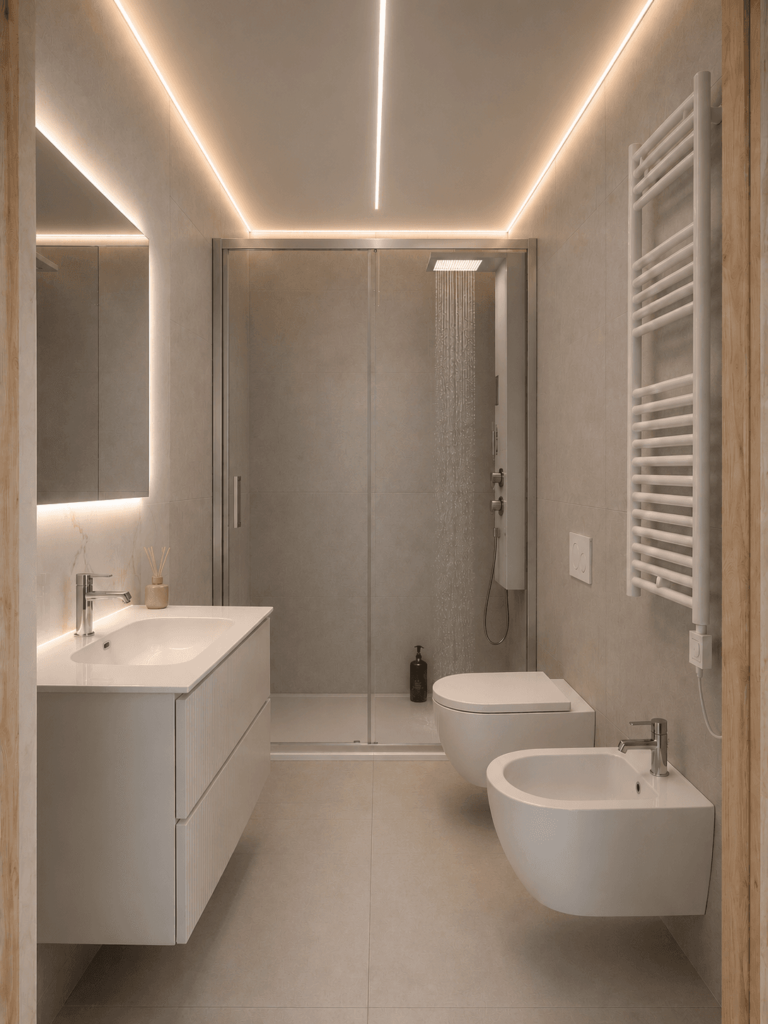 Render di progetto del bagno dell’Appartamento 1