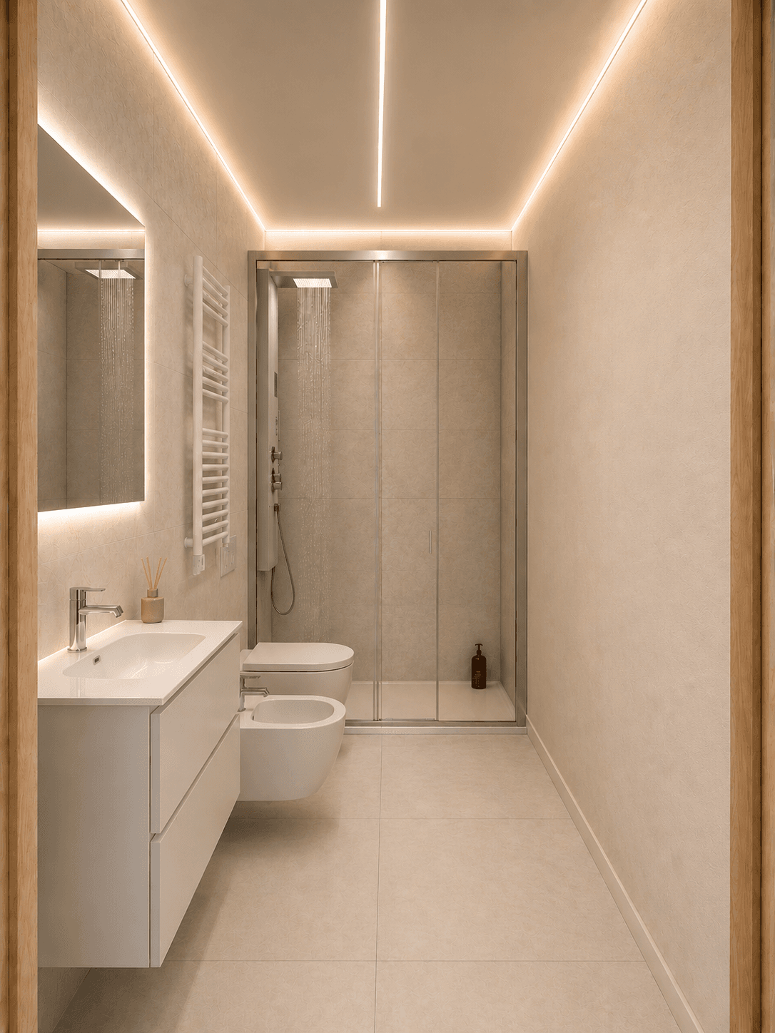 Render di progetto del bagno dell’Appartamento 2