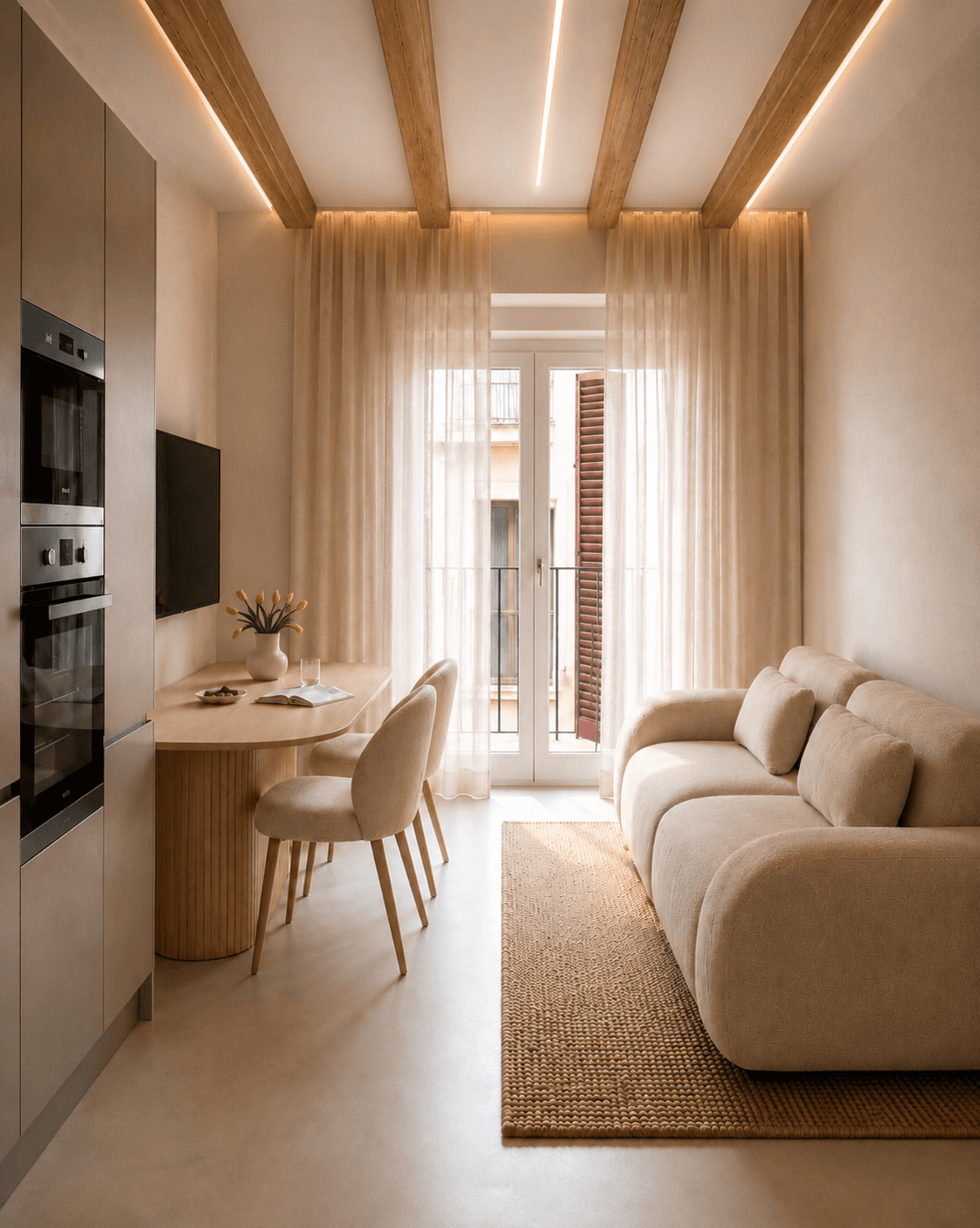 Render di progetto del soggiorno dell’Appartamento 2