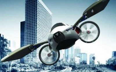 Macchina volante su città